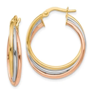 41mm 10k Yellow, White & Rose Gold Polished & Textured Twisted Hoop Earrings - Picture 1 of 6