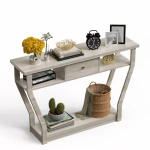 Costway Accent Console Hall Table Sofa Entryway Hallway Table With Drawer Gray - Picture 1 of 12