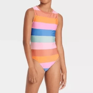 Art Class Girls One Piece Surf tripe hi neck Swimsuit rashguard bathing suit M8 - Picture 1 of 7