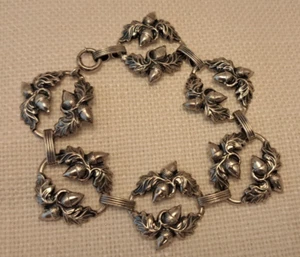 Brazalete vintage Art Deco Danecraft plata esterlina corona de bellota vinculado repousse - Imagen 1 de 9