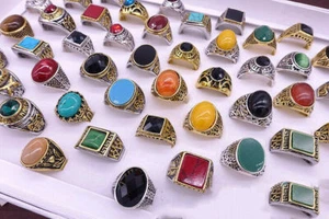 Anillos redondos de acero inoxidable de piedra natural de acero inoxidable al por mayor de lotes mixtos de 24 piezas - Imagen 1 de 12