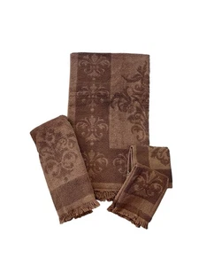 Juego de toallas vintage Fieldcrest Imperial esculpido La Fleur marrón 4 piezas flecos MCM - Imagen 1 de 8