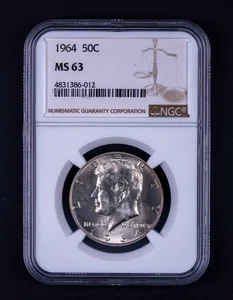Medio dólar Kennedy 1964 NGC MS63 90 % plata WB012 - Imagen 1 de 2