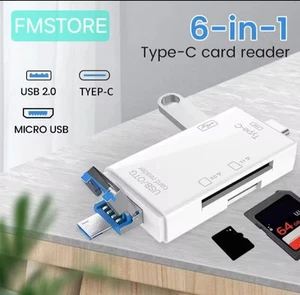 6 in 1 Lettore Adattatore per Schede di Memoria 3.0 SD TF USB Micro Type C OTG . - Photo 1/4