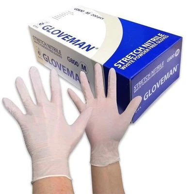 Box of 200 Gloveman White Stretch Nitrile Powder Free Gloves (Non Latex) G800