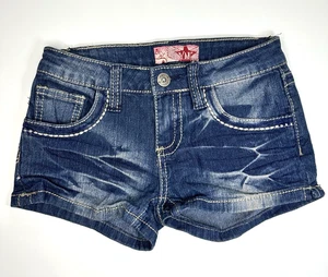 YMI Jean Shorts Girls 7 Dark Wash Denim Stitching Whisker Mid Rise NEW $34 NWOT - Picture 1 of 6