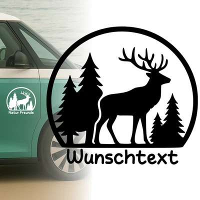 UNIDAMO Auto Aufkleber Elch im Wald Wunschtext Camping Personalisiert Sticker 796