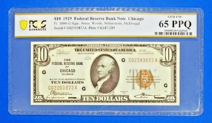 1929 Federal Reserve Bank Chicago $10 Note PCGS 65 PPQ Gem Unc Rare High Grade - Picture 1 of 3