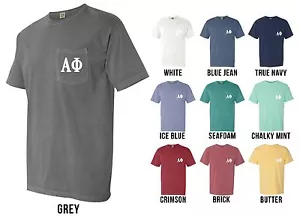 Alpha Phi Sorority Letters COMFORT COLORS POCKET Shirt - NEW - Picture 1 of 3