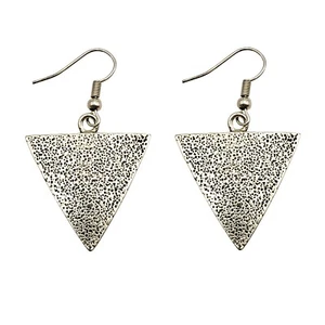 Triangular Silver Plated Brass Earrings with Patina Micro Pores - Picture 1 of 1