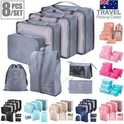 8PCS Packing Cubes Travel Pouches Luggage Organiser Clothes Suitcase Storage Bag • 25.99$