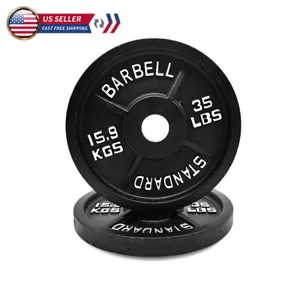 Olympic Weights Plates Barbell 35 LB 2-inch Weightlifting Solid Iron Training - Picture 1 of 8