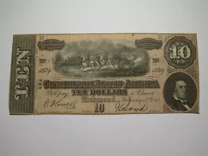 $10 1864 Richmond Virginia VA Confederate Currency Bank Note Bill RARE T68 VF+ - Picture 1 of 2