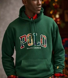 Nuova con etichette - POLO RALPH LAUREN Felpa uomo in pile verde con cappuccio logo a quadri - Tg Lg - Foto 1 di 5
