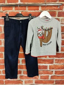 BOYS BUNDLE AGE 5-6 YEARS GAP LILY & DAN CHRISTMAS JUMPER TROUSERS SLOTH 116CM - Picture 1 of 3