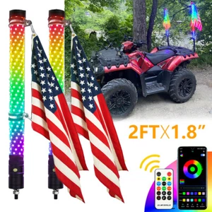 2X 2FT Spiral LED Fat Whip Lights Antenna RGB Chasing For Can-am X3 Polaris RZR - Picture 1 of 18