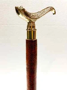 Antique 3 fold Designer Brass Style Wooden Victorian Handle Folding Brown Stick - Picture 1 of 6
