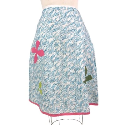 April Cornell Azul Blanco Algodón Línea A Falda Aplique Vintage Años 90 Talla Mediana Foto 1 de 4