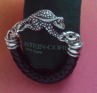 RARO NUEVO BRAZALETE DE CUERO SAPO HERMAN PLATA ESTERLINA CORDÓN BARRY KIESELSTEIN Foto 1 de 4