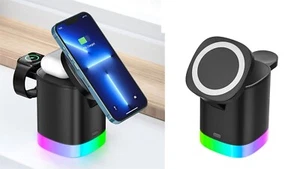 3-in-1 Wireless Magnetic Charging Station Multiple Devices Charger LED USB-C - Picture 1 of 14
