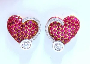 1.44ct natural Ruby diamonds heart earrings 14kt yellow gold+ - Picture 1 of 5