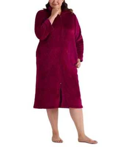Miss Elaine Plus Size Textured Fleece Zip-Front Robe Red Size Small - Picture 1 of 1