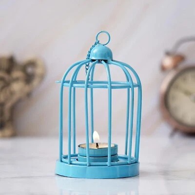 Portavelas eCraftIndia Azul Hierro Jaula Colgante Luz de Té - Luz de Té Ho Foto 1 de 4
