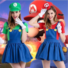 Carnival Super Mario Luigi Costume Women Hen Party Halloween Fancy Dress S/M/L