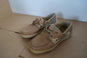 Pre-Owned Sperry Bluefish Youth Unisex Tan Leather Boat Shoes  - Picture 1 of 3