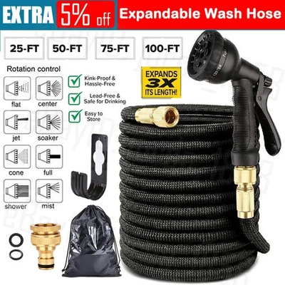 Garden Water Hose Flexible Expandable Pipe Car Wash W/ Spray Nozzle Gun 25-100FT - image 1 of 4