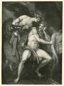 Thetis Bringing Armor to Achilles, Greek Mythology, 1892 vintage B&W art print - Picture 1 of 4