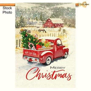 Bandiera in tela rossa camion Natale/Buon anno - 28" x 40" doppia faccia (NUOVA) - Foto 1 di 5