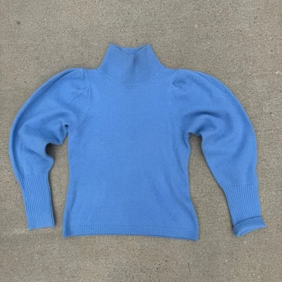 Suéter Diane Von Furstenberg azul manga folhada lã cashmere gola alta PEQUENO - Imagem 1 de 4