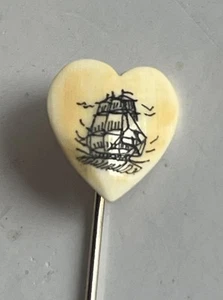 Vintage Tall Ship Naval Sailing Vessel Boat Maritime Heart Shaped Stick Hat Pin - Picture 1 of 9