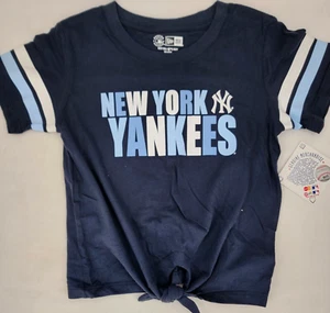 NEW New York NY Yankees Navy Blue New Era Crew Neck Tie SS T-Shirt Girls 7/8 - Picture 1 of 9