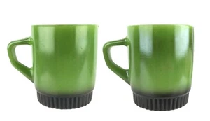 Two Vintage Fire King Milk Glass Avocado Green Black Fade Coffee Cup Mugs - Picture 1 of 8