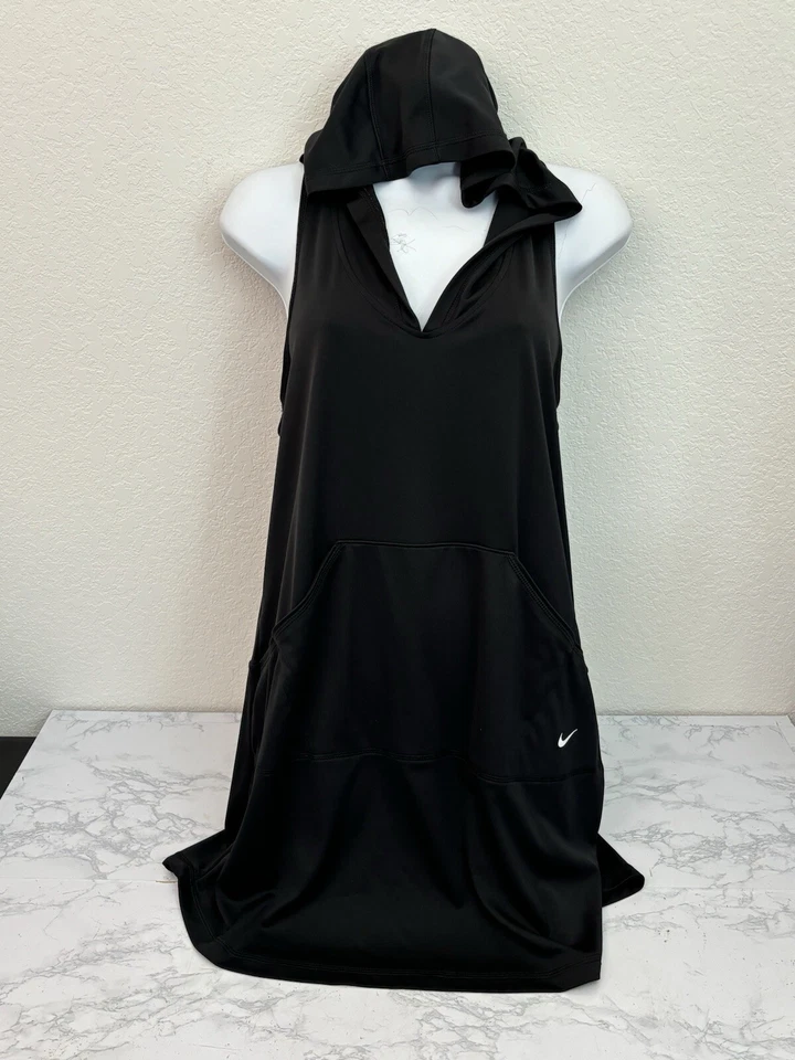 NIKE DRI-FIT Poli Corredor Espalda Canguro Bolsillo Sudadera con Capucha Top Mujer M Negro Sudadera con Capucha R1 Foto 1 de 4