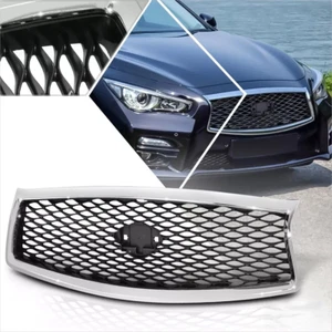 Front Upper Grill for 2014-2017 INFINITI Q50 w/Camera Option Chrome Mesh Guards - Picture 1 of 10
