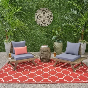 Kailee Outdoor Wooden Club Chairs with Cushions (Set of 2), Dark Gray and Gray F - Picture 1 of 12