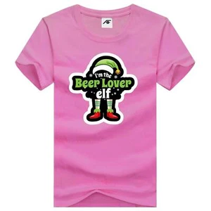 Damen-T-Shirt I'm The Beer Lover ELF bedruckt Weihnachten Kurzarm Party T-Shirts Oberteil - Bild 1 von 16