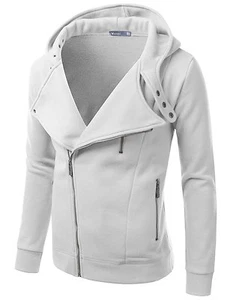 Chaqueta con Capucha Doubleju Suave Cálida Mezcla de Algodón Moda Asimetría Cremallera Blanca, S - Imagen 1 de 2