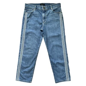 Ann Taylor Jeans Size 6 Embroidered Straight Leg Cropped Denim Festival EUC - Picture 1 of 6