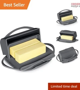Flip-Top Plastic Butter Dish with Lid and Knife Holds 8 oz Countertop Use - Picture 1 of 6