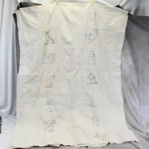 Trapunta sacco mangiatoia bambino anni 30 fatta a mano ricamata cane gatto lampada 36" x 48" - Foto 1 di 11