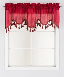 1PC WAVE WATERFALL VALANCE SWAG WINDOW CURTAIN W/TASSEL TRIM CASCADING FAUX SILK - Picture 1 of 58