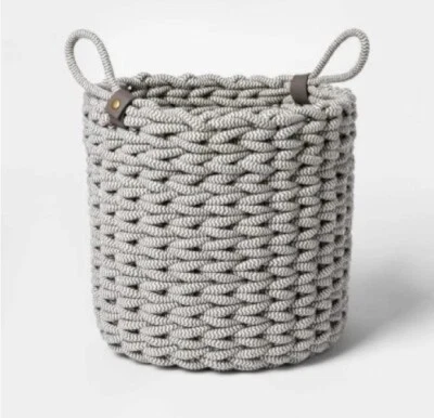 Set of 2-Project 62 Accent Gray Rope Fishtail Weave Basket W/Faux Leather Snap - Image 1 of 2