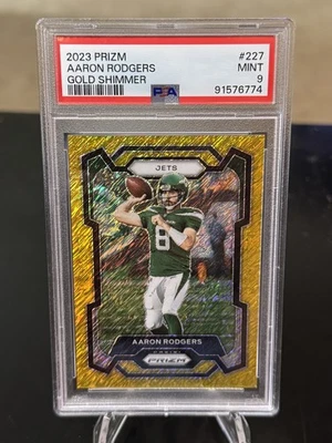 2023 Panini Prizm Aaron Rodgers Gold Shimmer 7/10 Fotl PSA 9  - Image 1 of 2