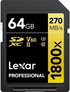 Lexar Gold Series Professional 1800x 64GB UHS-II U3 SDXC Memory Card - Picture 1 of 6