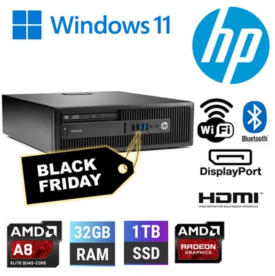 CHEAP FAST Windows 11 Pro SFF Desktop PC AMD A8 ( i5 ) R7 32GB 1TB SSD WIFI 12 - Image 1 of 4