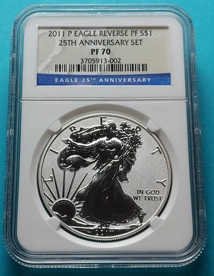 American Silver Eagle 2011 P REV PROOF PF 70 ER 25 aniversario SET Etiqueta PERFECTO! Foto 1 de 4